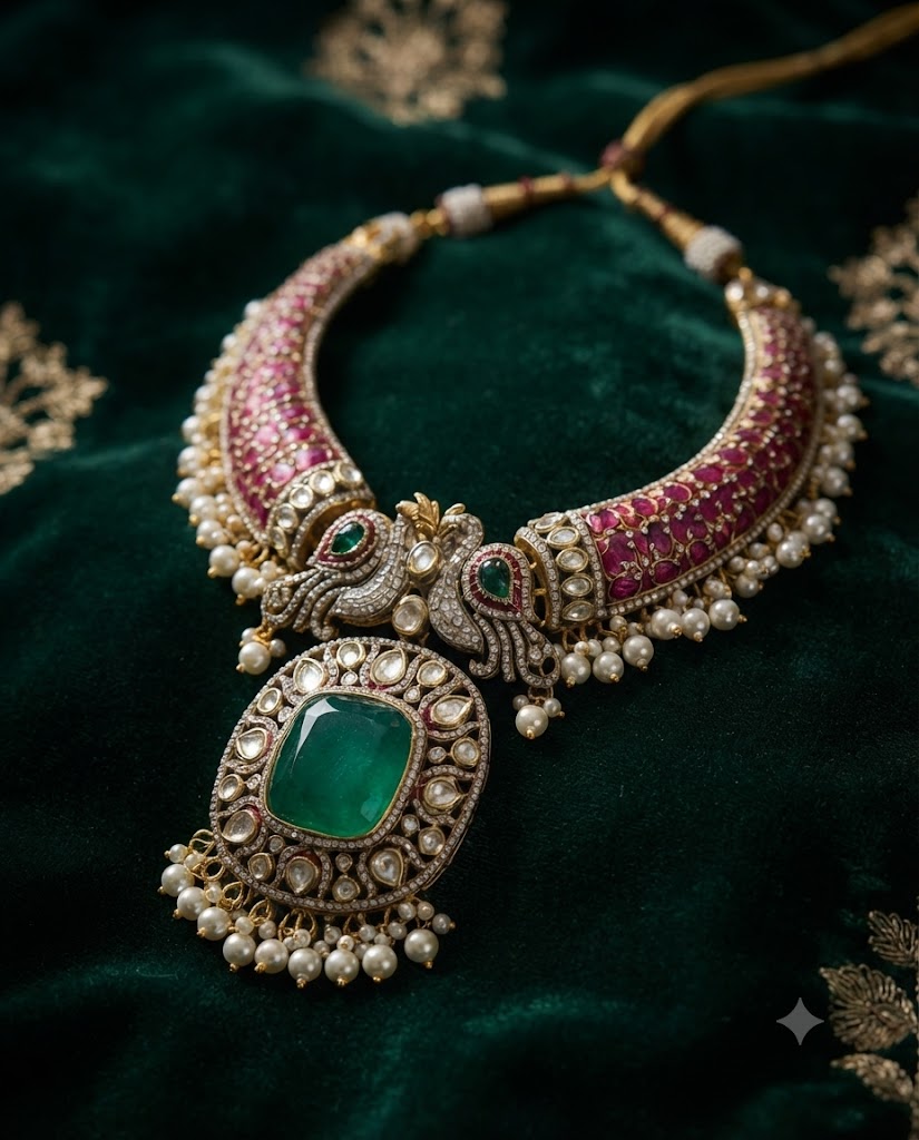 Traditional Peacock Kundan Necklace