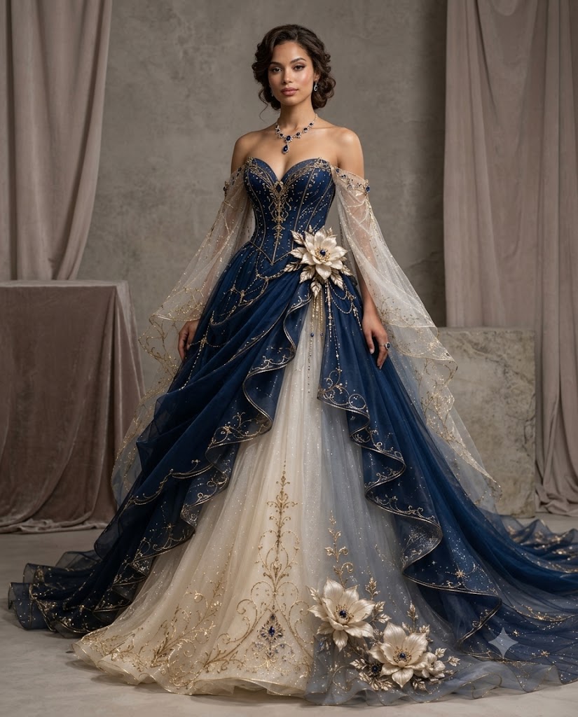 Midnight Bloom | Royal Sapphire Couture Ball Gown