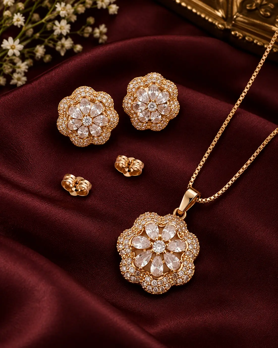 **Rose Gold Floral Cluster Pendant**