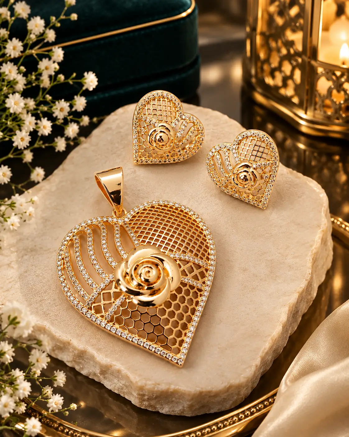Golden Rose Heart Jewelry Set
