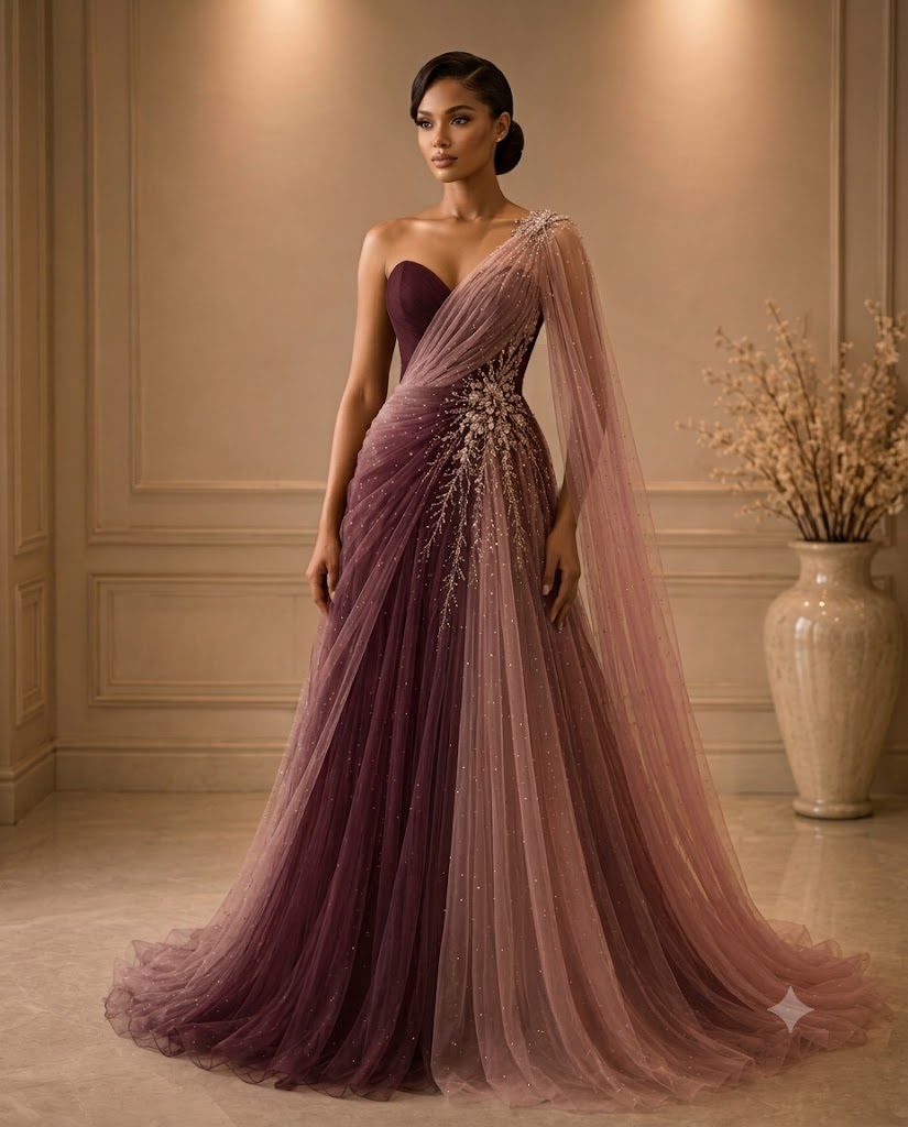 Celestial Plum Ombré Couture Gown